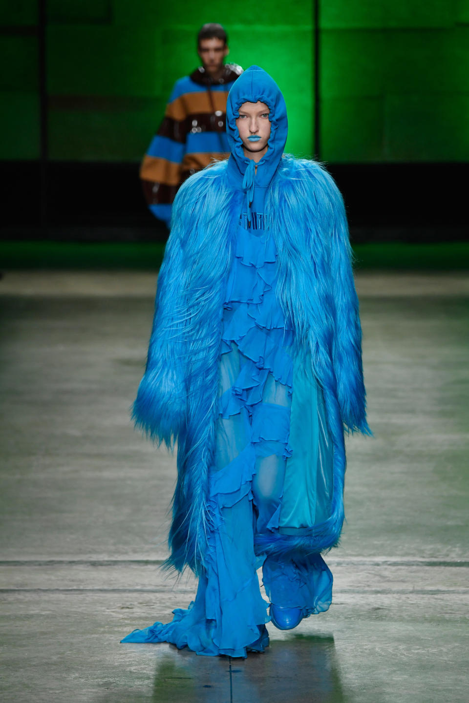 This similarly fuzzy look by Annakiki (shown in Milan) just screams Sulley from "Monsters, Inc."