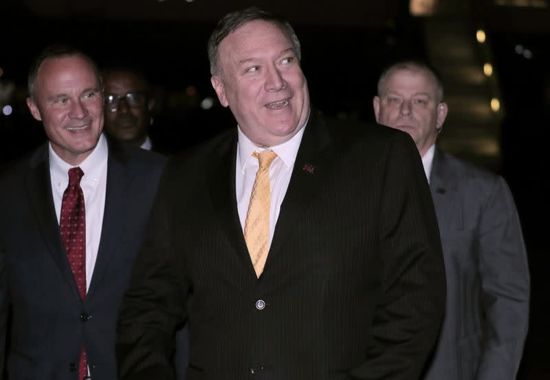 U.S. Secretary of State Mike Pompeo is received as he arrives at the Bole International Airport in Addis Ababa