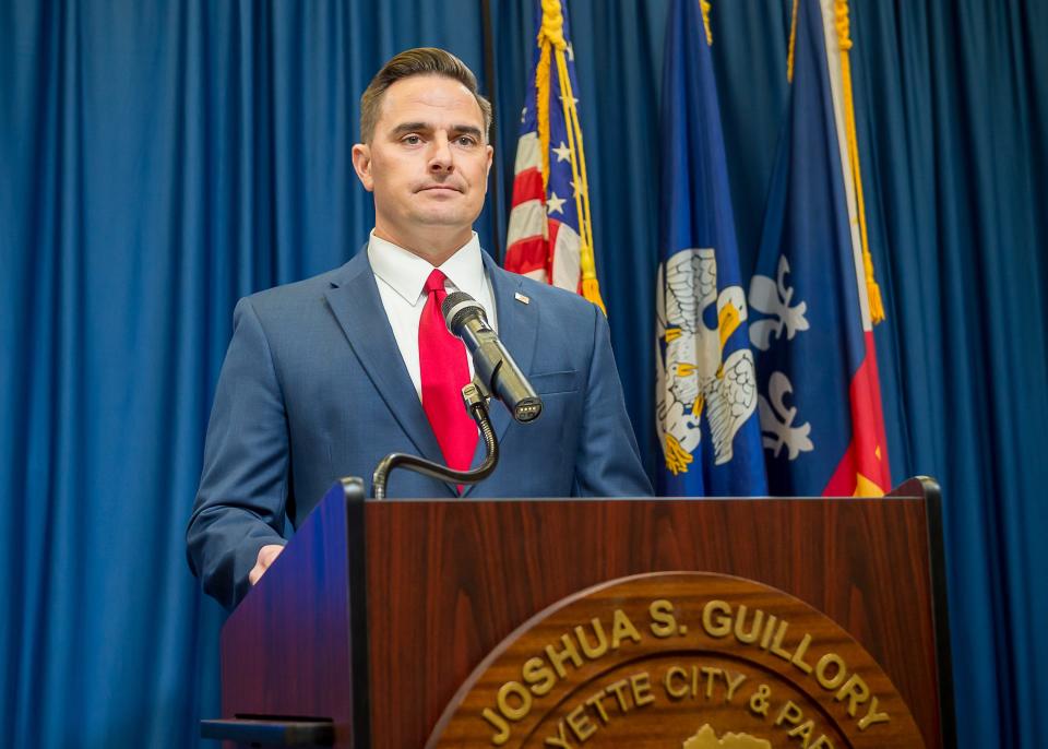 Lafayette Mayor President Josh Guillory speaking at press conference. Monday, Aug. 15, 2022.