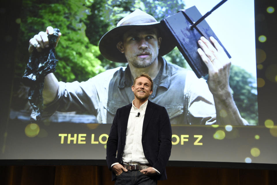 Charlie Hunnam, a cast member in the upcoming film "The Lost City of Z," discusses the film during the Amazon Studios presentation at CinemaCon 2017 at Caesars Palace on Thursday, March 30, 2017, in Las Vegas. (Photo by Chris Pizzello/Invision/AP)