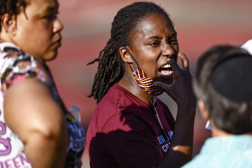 A woman expresses her anger