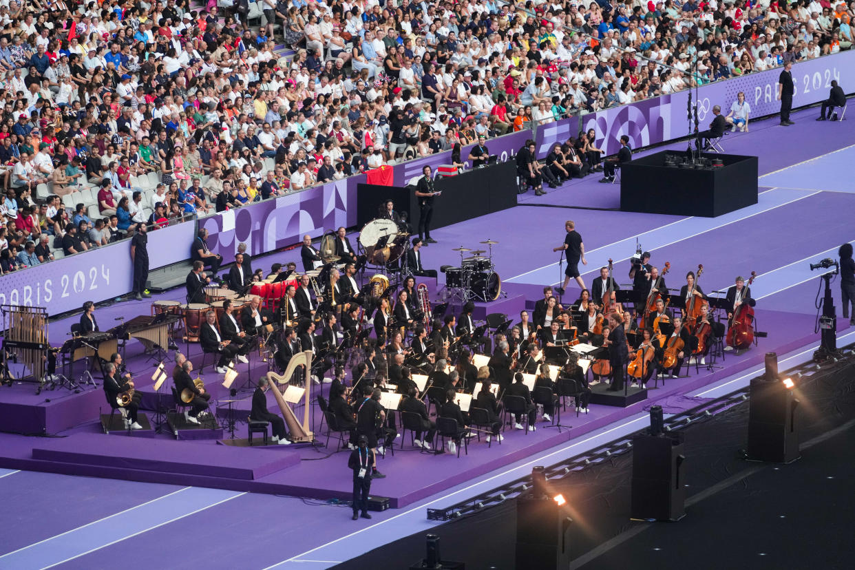 PARIS, FRANCE - AUGUST 11: Artists perform during the closing ceremony of the Paris 2024 Olympic Games at the Stade de France on August 11, 2024 in Saint-Denis, Paris, France. (Photo by Bai Yu/CHINASPORTS/VCG via Getty Images)