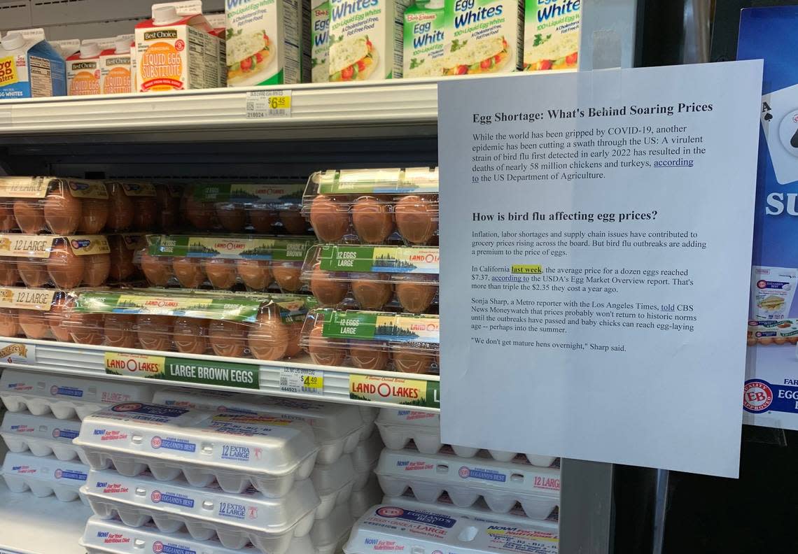 The midtown Sun Fresh location has a sign up by its egg shelves explaining the recent increase in prices.