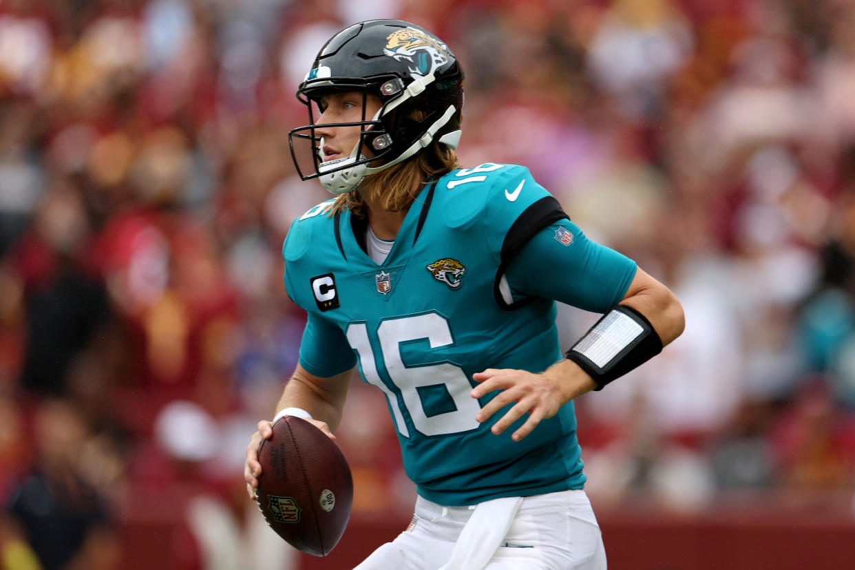 Jacksonville Jaguars quarterback Trevor Lawrence has thrown eight touchdowns to two interceptions this season. (Photo by Rob Carr/Getty Images)