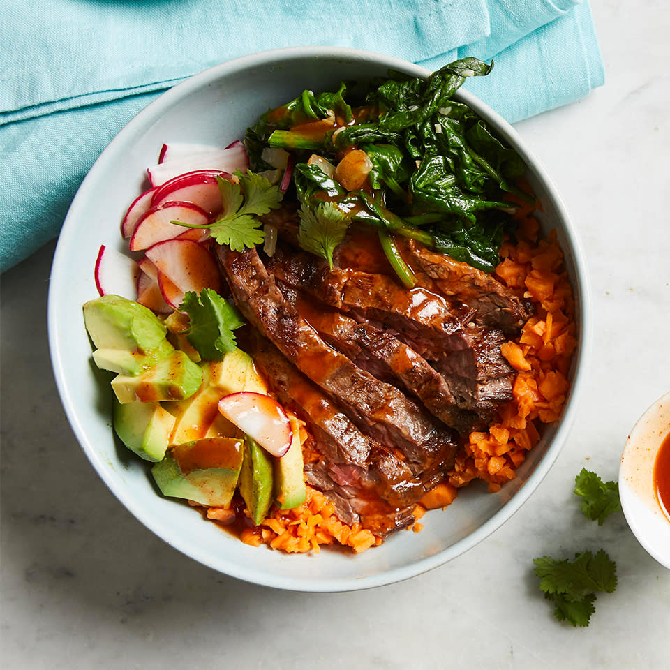 Steak Enchilada Bowls with Sweet Potato Rice