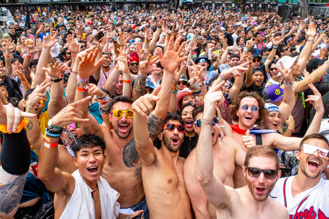 Festival goers react inside the crowd while at Main Stage during Day 2 of Ultra 2024 at Bayfront Park in Downtown Miami on Saturday, March 23, 2024.