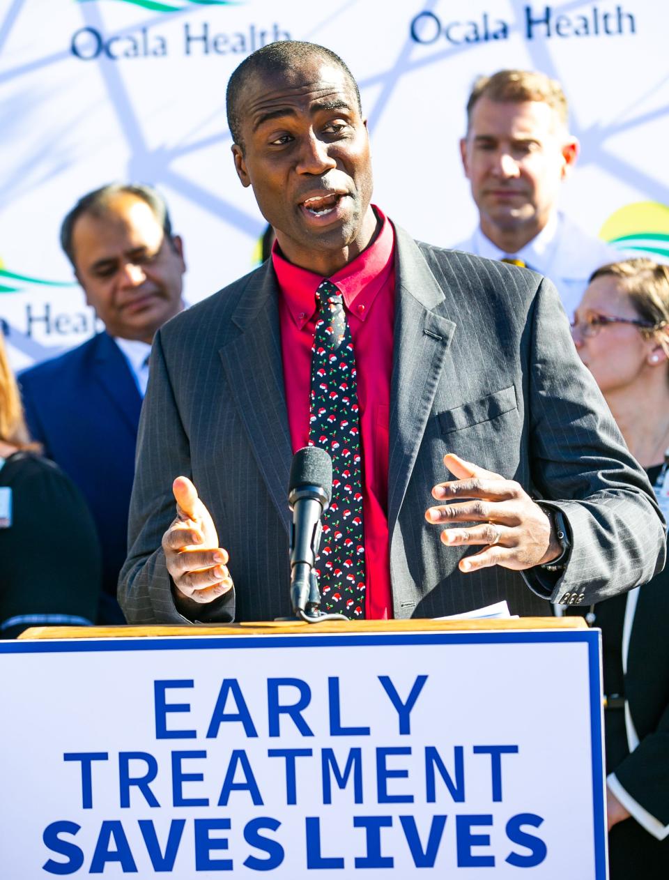 Florida's Surgeon General Dr. Joseph Ladapo speaks during Gov. Ron DeSantis' press conference at Ocala Health on Dec. 17.