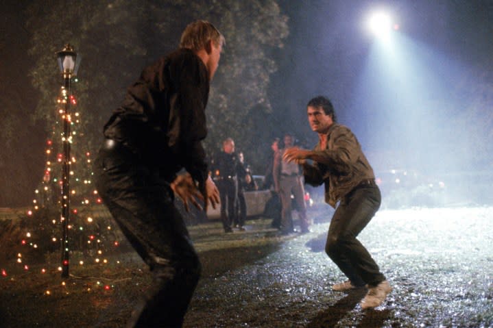 <span class="text">Riggs (Mel Gibson) and Joshua (Gary Busey) put on a Christmas pageant to die for in lethal Weapon.</span> <span class="credit">Warner Bros</span>