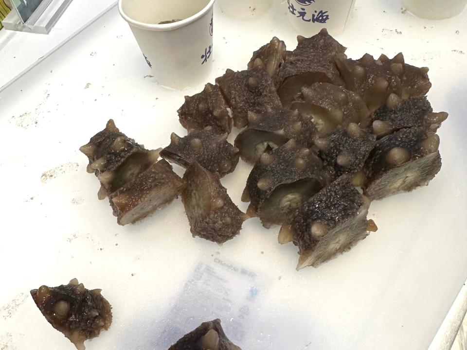 Sea cucumber served in a hotel in China