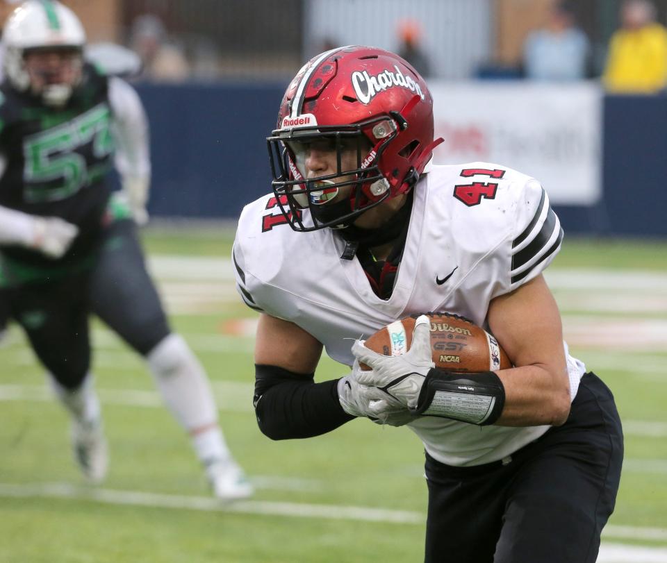 Chardon's Sean Carr runs the ball during the Division III state championship game.