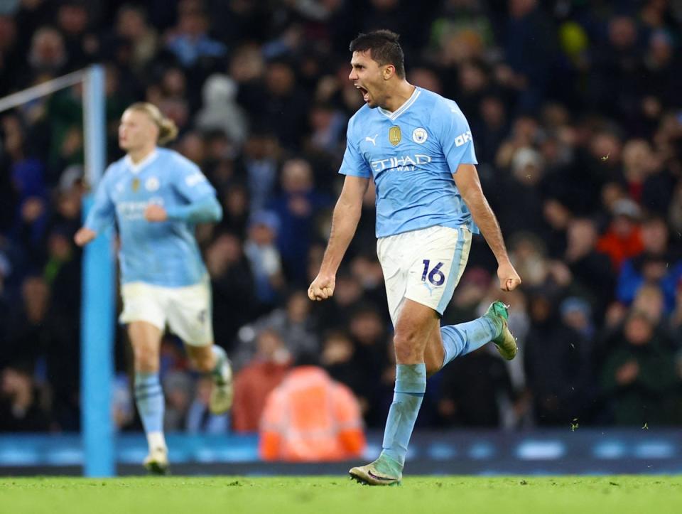 Rodri’s late strike earned City a draw but they dropped vital points in the Premier League title race (Reuters)