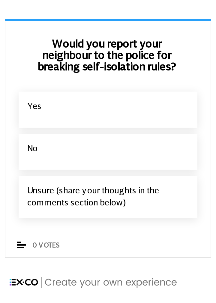 Would you report your neighbour for breaking self-isolation rules