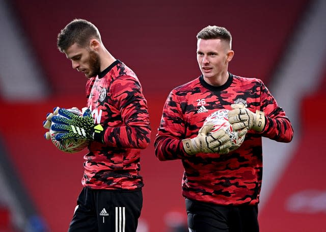 Manchester United goalkeepers David De Gea, left, and Dean Henderson