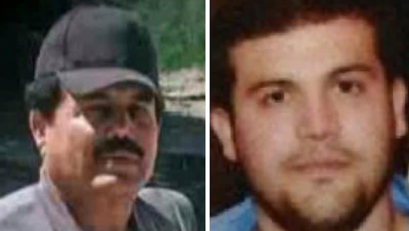 This combo of images provided by the U.S. Department of State show Ismael “El Mayo” Zambada, a historic leader of Mexico’s Sinaloa cartel, left, and Joaquín Guzmán López, a son of another infamous cartel leader, after they were arrested by U.S. authorities in Texas, the U.S. Justice Department said Thursday, July 25, 2024.