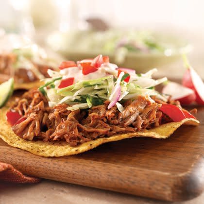 Pulled Pork Tostadas with Slaw and Chipotle Cream