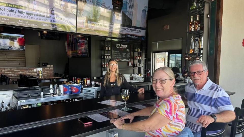 Sherry and Michael Cavanaugh were enjoying drinks and talking to bartender Alina Mendoza 4/1/2024 at Ed Tavern’s new location at 1305 108th St. E., Bradenton. James A. Jones Jr./jajones1@bradenton.com