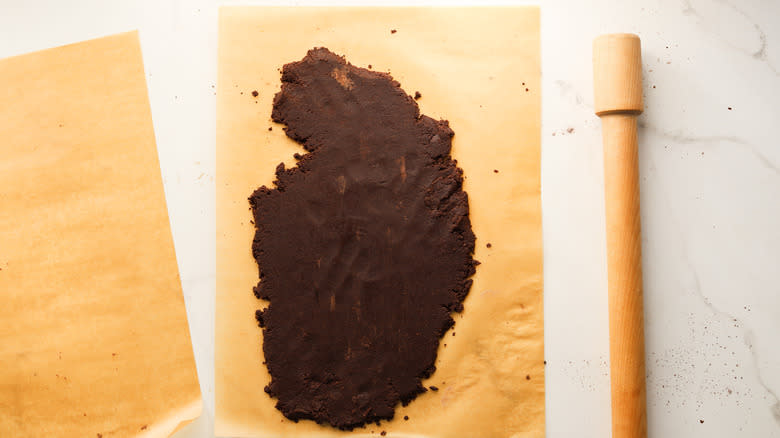 chocolate cookie dough on parchment paper