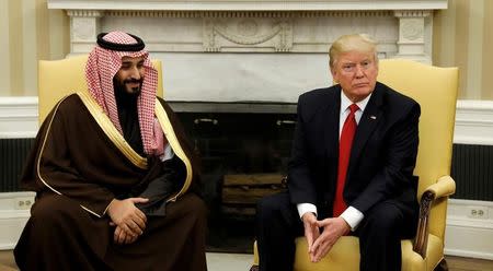 U.S. President Donald Trump meets with Saudi Deputy Crown Prince and Minister of Defense Mohammed bin Salman in the Oval Office of the White House in Washington, U.S., March 14, 2017. REUTERS/Kevin Lamarque -