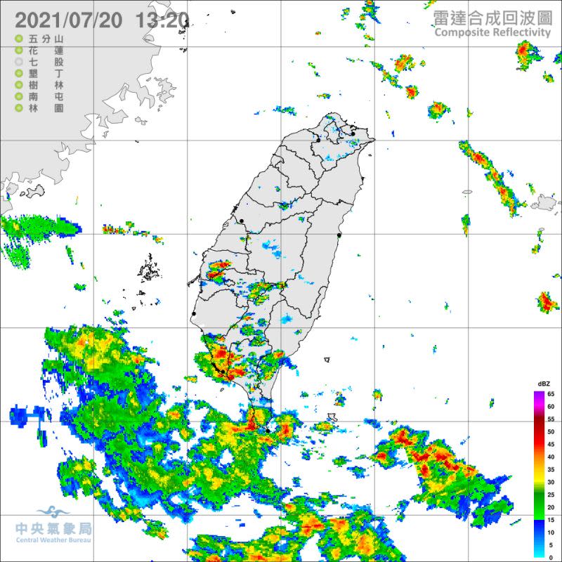 ▲氣象局表示，今日午後高雄市及屏東縣有大雷雨，另外也發布了8縣市的大雨特報。（圖／中央氣象局提供）