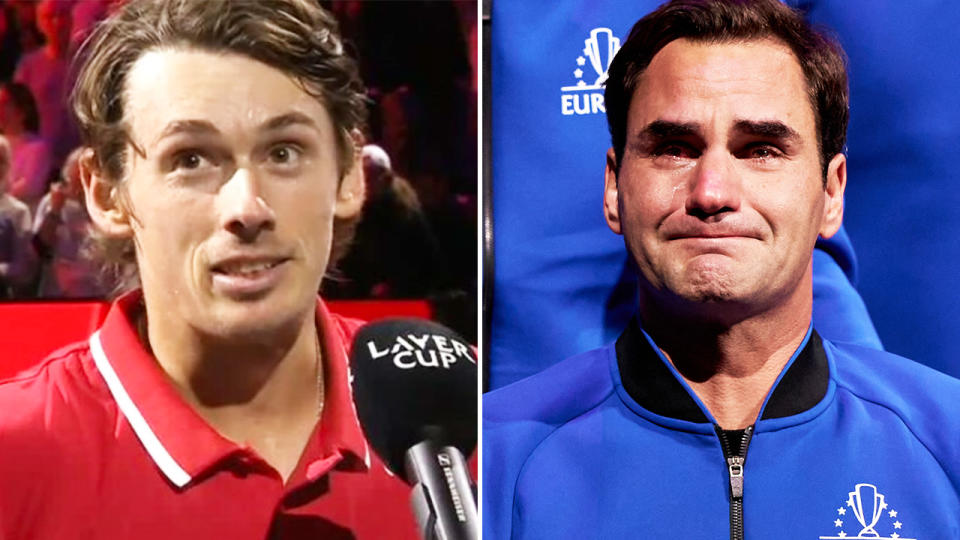 Alex de Minaur, pictured here after being booed by fans at the Laver Cup for a comment about Roger Federer. 