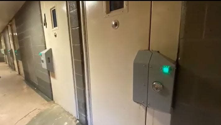 Cells doors at the Oklahoma County jail are shown in this image from a trust video about the progress in making improvements.