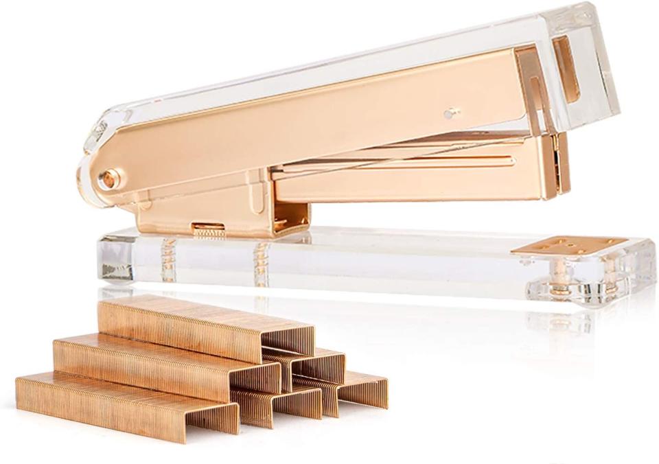 Sirmedal Elegant Clear Acrylic Matte Gold Office Stapler, cool office supplies