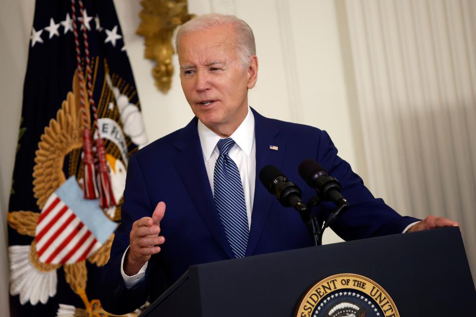 WASHINGTON, DC - JUNE 26: U.S. President Joe Biden speaks as he announces a $42 billion investment in high-speed internet infrastructure during an event in the East Room of the White House on June 26, 2023 in Washington, DC. The investment is part of the 2021 bipartisan infrastructure package and part of the administration's goal to connect all Americans to high-speed broadband by 2030. (Photo by Chip Somodevilla/Getty Images) ORG XMIT: 775995427 ORIG FILE ID: 1502494665
