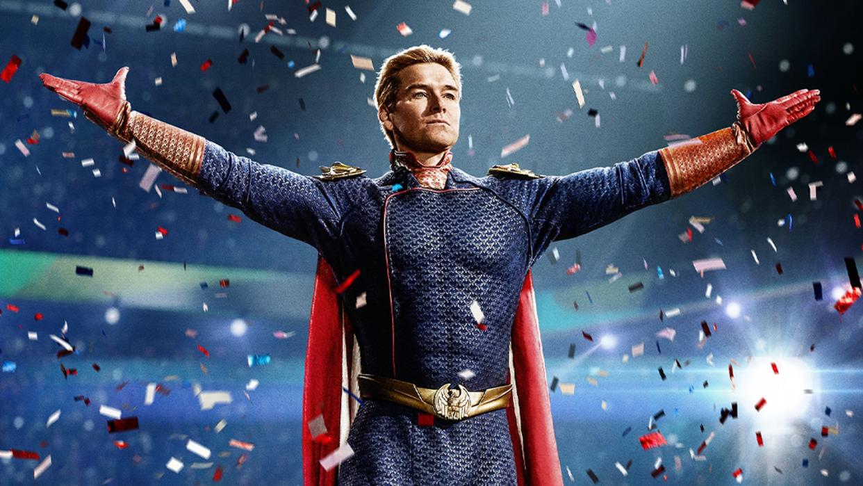  A screenshot of The Boys season 4 poster showing Homelander with his arms outstretched. 