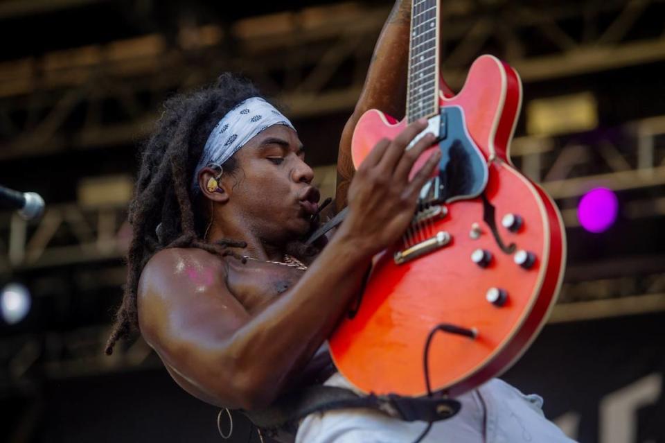 Guitarist Dane Pieper of Classless Act performs on the DW Presents Stage on the fourth day at the Aftershock rock festival Sunday, Oct. 9, 2022, at Discovery Park in Sacramento. Sara Nevis/snevis@sacbee.com