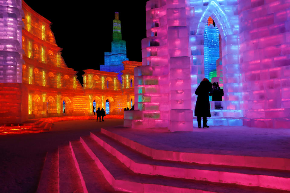 Grand ice sculptures illuminated by colored lights are seen at the annual ice festival in the northern city of Harbin, Heilongjiang province, China, on Jan. 4, 2019. (Photo: Tyrone Siu/Reuters)