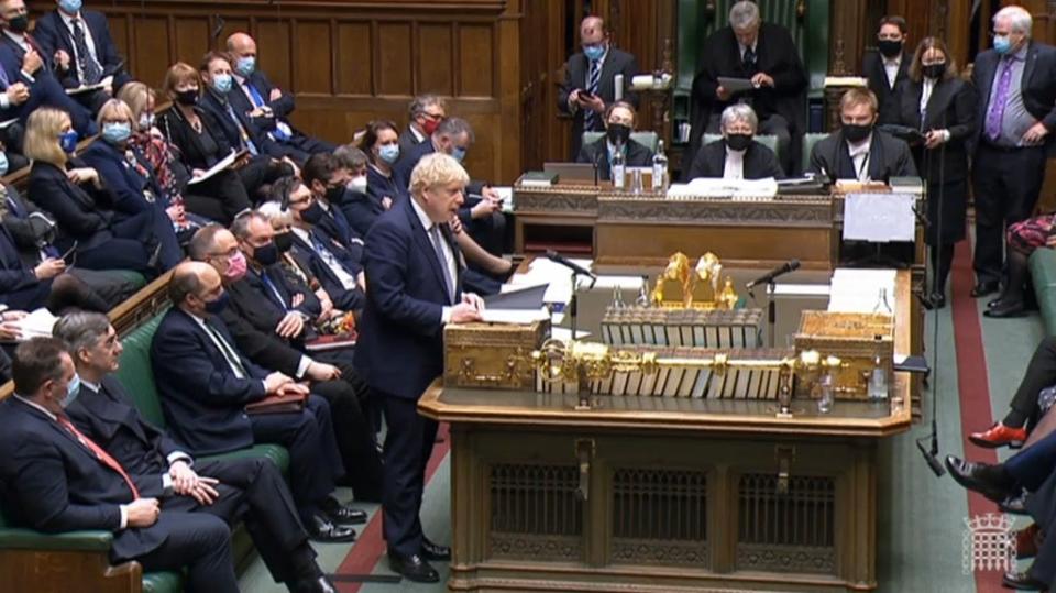 Prime Minister Boris Johnson delivers a statement on the Ukraine in the House of Commons (House of Commons/PA) (PA Wire)