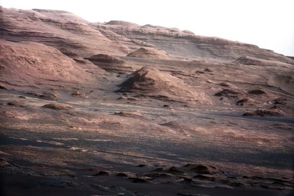 A chapter of the layered geological history of Mars is laid bare in this image from NASA's Curiosity rover. The image shows the base of Mount Sharp, the rover's eventual science destination.