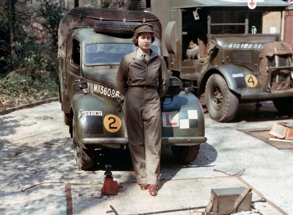 Princess Elizabeth during service in the ATS, Camberley, Surrey, April 1945