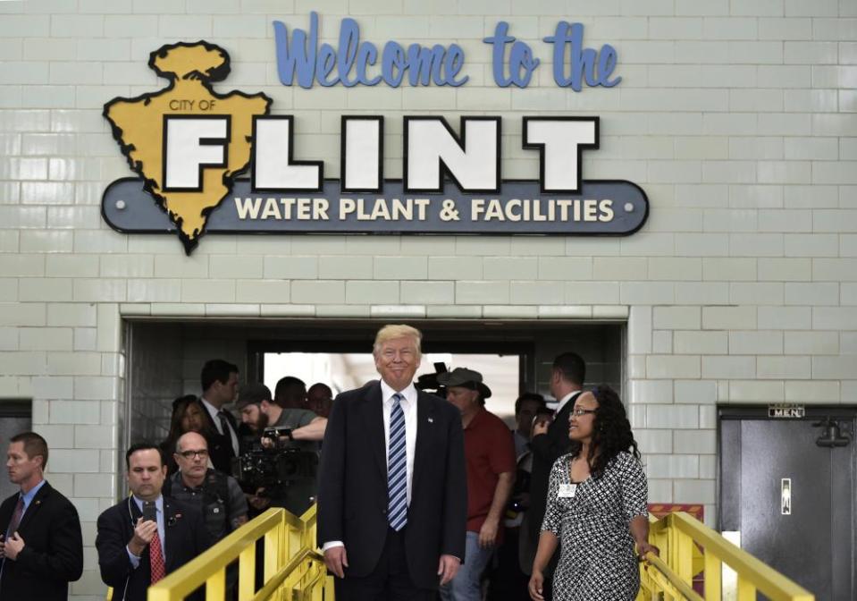 Donald Trump tours the Flint water plant on September 2016 in Flint, Michigan. The EPA has been criticized for the handling of the Flint drinking water crisis.