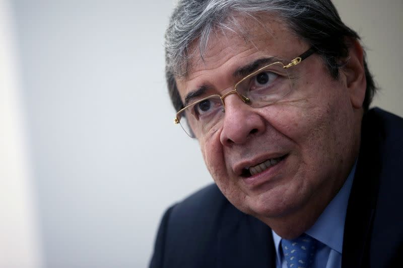 Colombian Minister of Defense Carlos Holmes Trujillo speaks during an interview with Reuters in Bogota