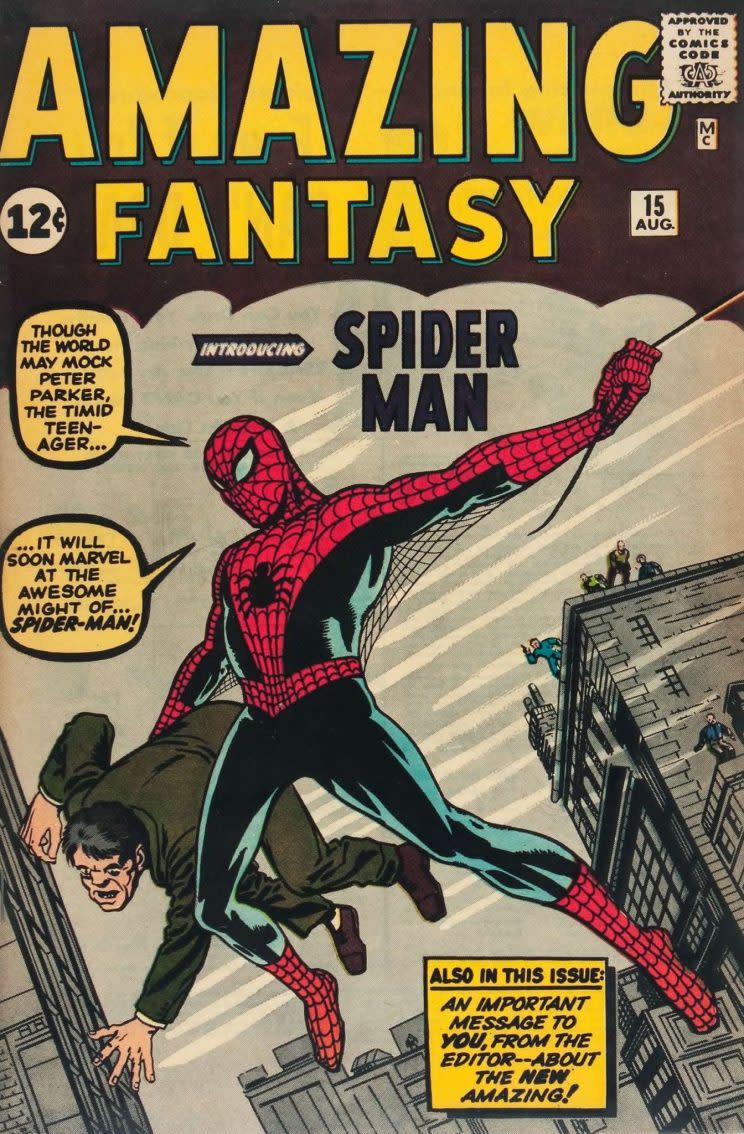 Spidey's first appearance in a 1962 issue of Marvel's 'Amazing Fantasy' comic (Marvel)