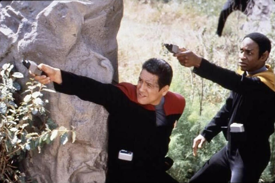 Robert Beltran and Tim Russ as Chakotay and Tuvok