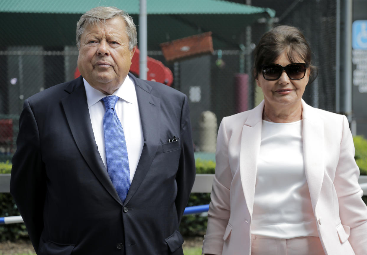 Viktor and Amalija Knavs listen as their attorney makes a statement in New York, Thursday, Aug. 9, 2018. First lady Melania Trump’s parents have been sworn in as U.S. citizens. A lawyer for the Knavs says the Slovenian couple took the citizenship oath on Thursday in New York City. They had been living in the U.S. as permanent residents. (Photo: Seth Wenig/AP)