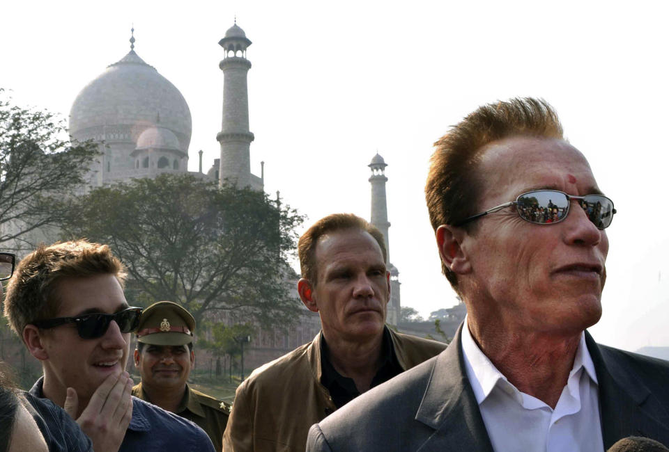 In February 2012, Arnold Schwarzenegger couldn't get into the Taj Mahal because he visited on a Friday, <a href="http://www.huffingtonpost.com/2012/02/03/arnold-schwarzenegger-vis_n_1252133.html" target="_blank">when it's closed</a>. (AP Photo/Pawan Sharma)