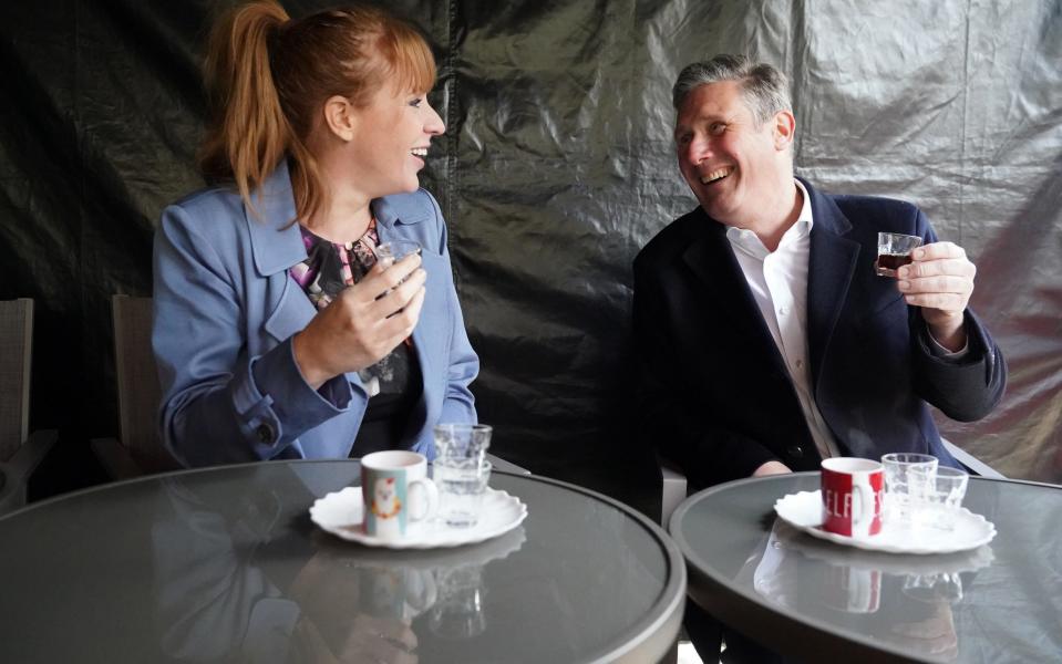 Sir Keir Starmer and Angela Rayner enjoy non-alcholic drinks during a visit to a temperance bar - Getty