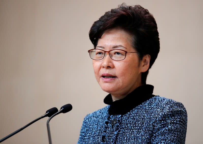 Hong Kong's Chief Executive Carrie Lam speaks to the media in Hong Kong