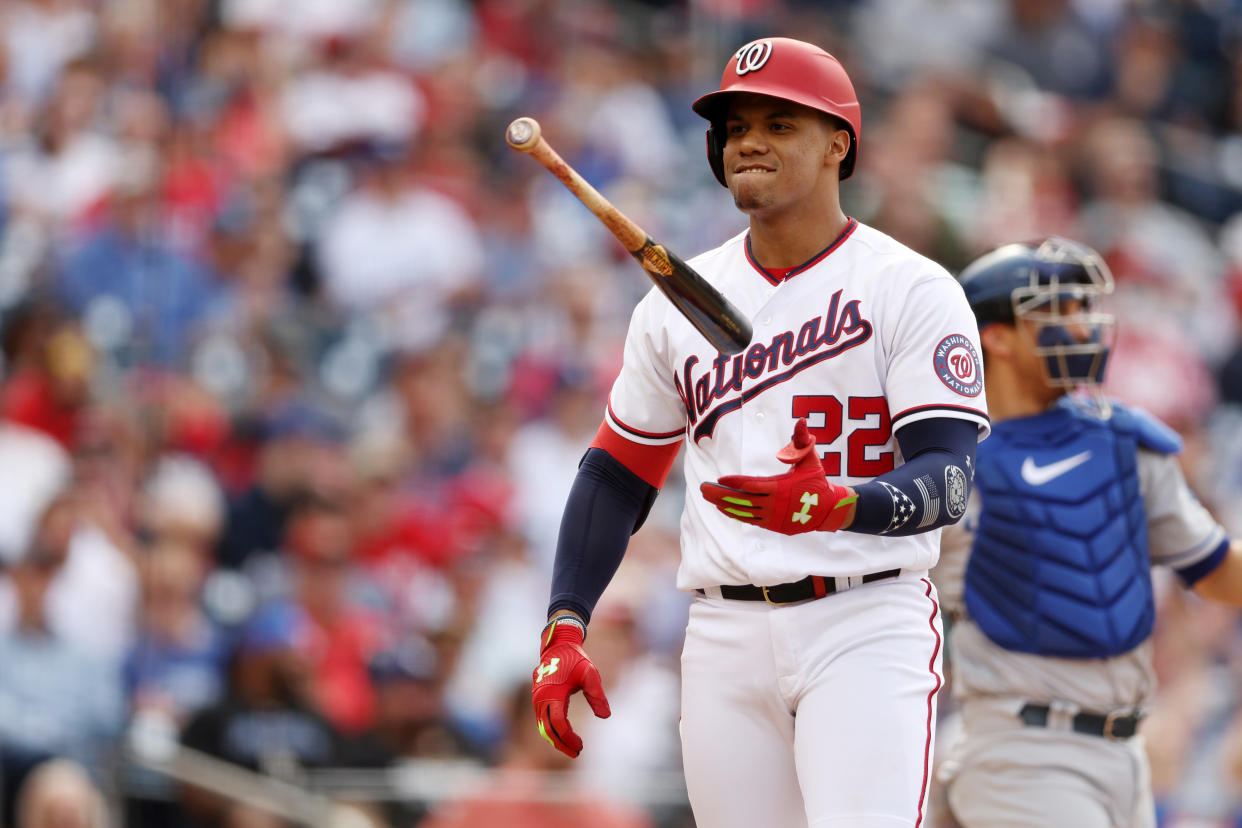 Juan Soto's slow start could make some fantasy baseball managers desperate enough to trade the slugger at a discounted price. (Photo by Rob Tringali/MLB Photos via Getty Images)
