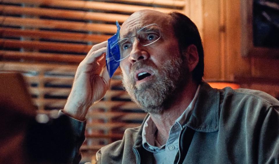 USA. Nicolas Cage in the (C)A24 new movie: Dream Scenario (2023). Plot: A hapless family man finds his life turned upside down when millions of strangers suddenly start seeing him in their dreams. When his nighttime appearances take a nightmarish turn, Paul is forced to navigate his newfound stardom. Ref: LMK110-J10252-181023  Supplied by LMKMEDIA. Editorial Only. Landmark Media is not the copyright owner of these Film or TV stills but provides a service only for recognised Media outlets. pictures@lmkmedia.com