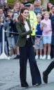 <p><em>December 5, 2018 </em>— For a visit to Cypress, the Duchess picked chic wide-leg trousers and an olive jacket from Smythe actually called the "<a href="https://www.saksfifthavenue.com/smythe-duchess-wool-blazer/product/0400091802434" rel="nofollow noopener" target="_blank" data-ylk="slk:Classic Duchess Blazer;elm:context_link;itc:0;sec:content-canvas" class="link ">Classic Duchess Blazer</a>." </p>