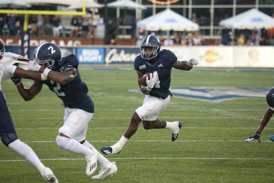Georgia Southern running back Gerald Green (4) runs in the first quarter against Morgan State in the 59-7 win for the Eagles in their 2022 season and home opener on Saturday, Sept. 3, at Paulson Stadium in Statesboro.