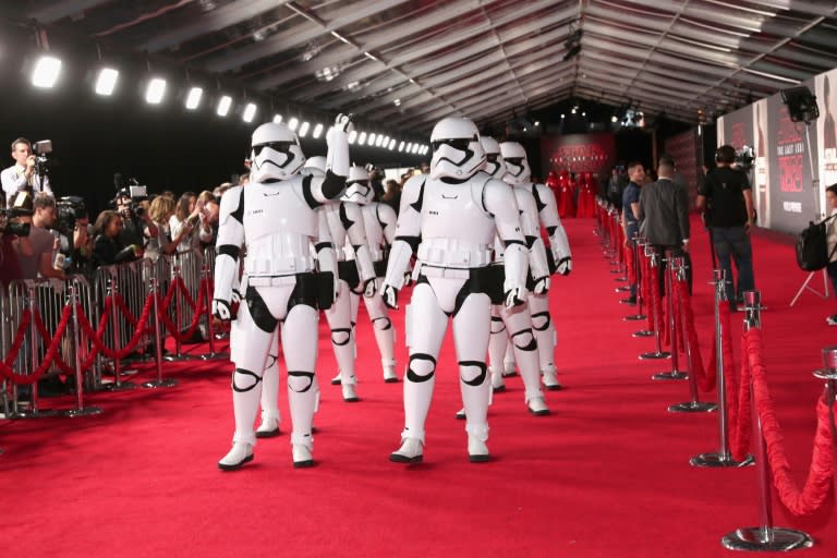 Stormtroopers at the premiere of "Star Wars: The Last Jedi," the latest installment in the long-running space saga