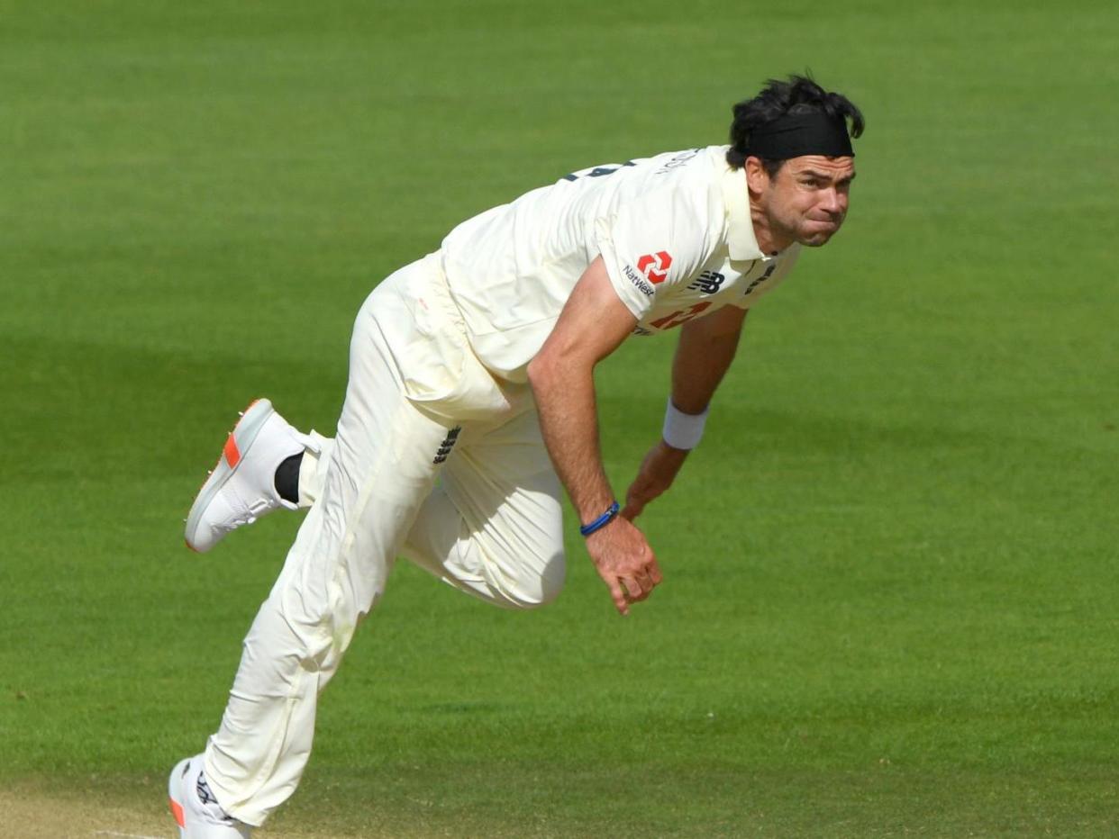 James Anderson bowling during England's first Test against the West Indies: Getty Images for ECB