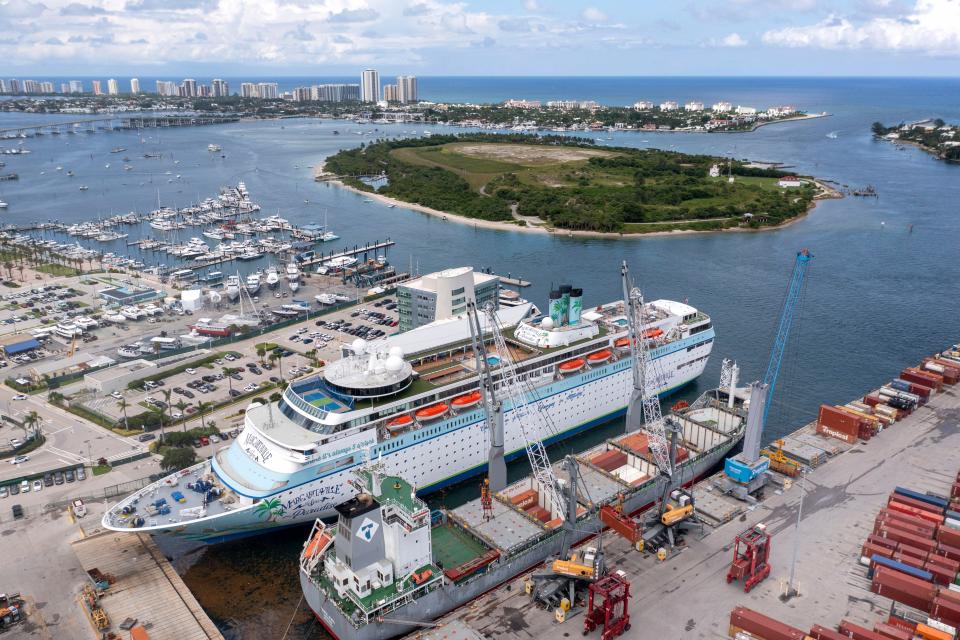 The Margaritaville at Sea Paridise cruise ship at the Port of Palm Beach in Riviera Beach, Florida on August 3, 2023. 