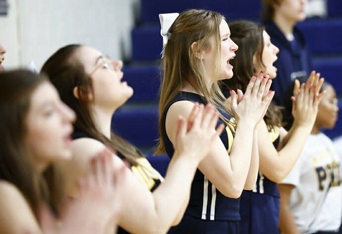 Airport's cheerleaders encourage their team during a 54-48 loss to St. Mary Catholic Central Friday night.