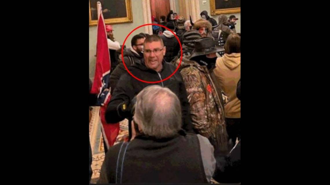 Michael Sparks, of Elizabethtown, Ky., was seen on multiple photos and videos inside the U.S. Capitol on Wednesday, Jan. 6, 2021, according to the FBI. This photo was included in an affidavit filed against him. Photo via the FBI.